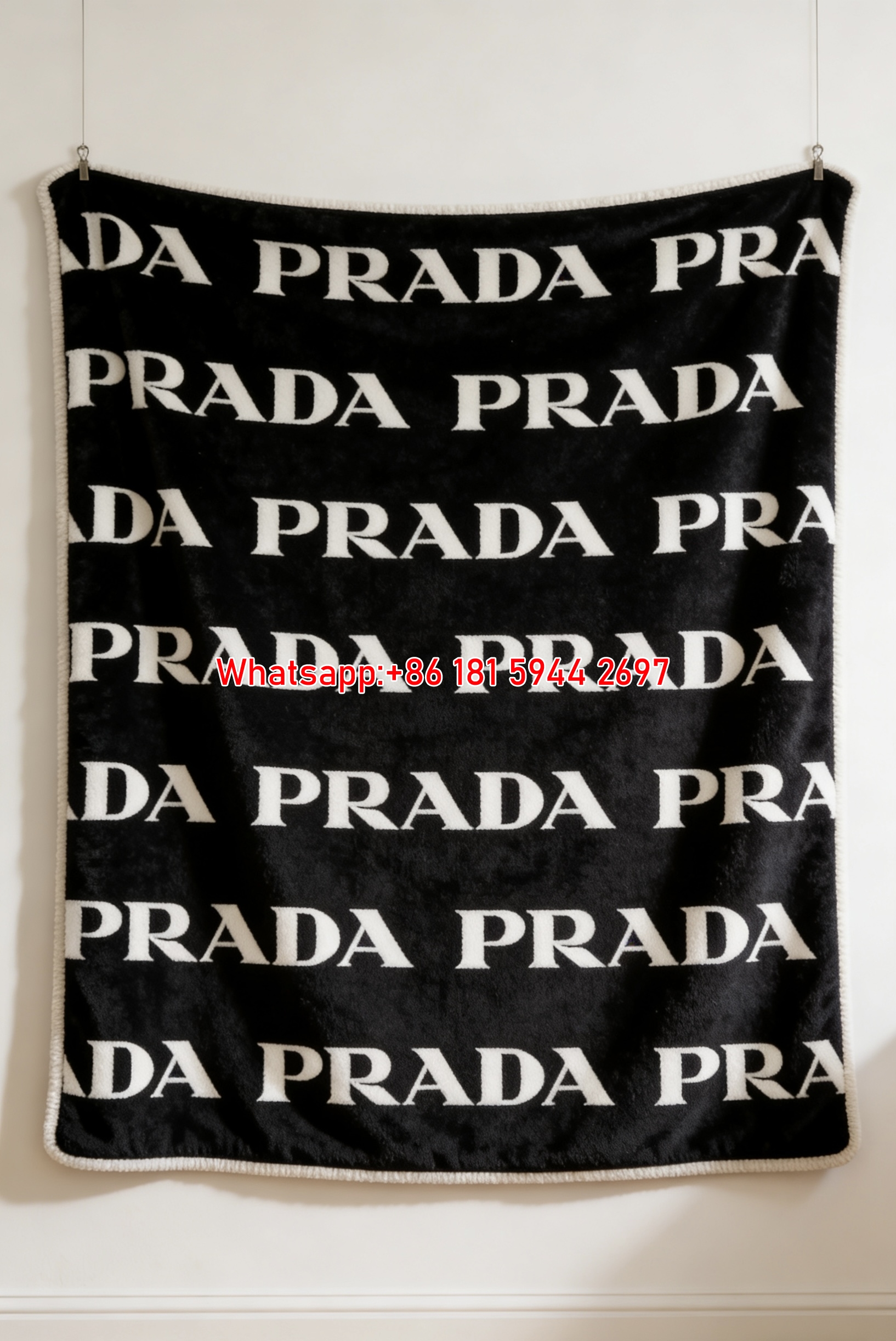 Prada Monogram Black White Flannel Throw Blanket Luxury Designer Printed Sofa Cover Blanket IMG_2661